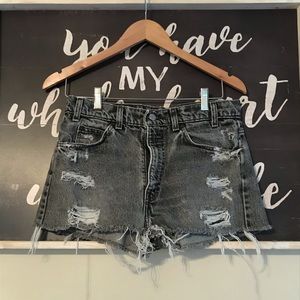 Black Distressed Levi 505 shorts